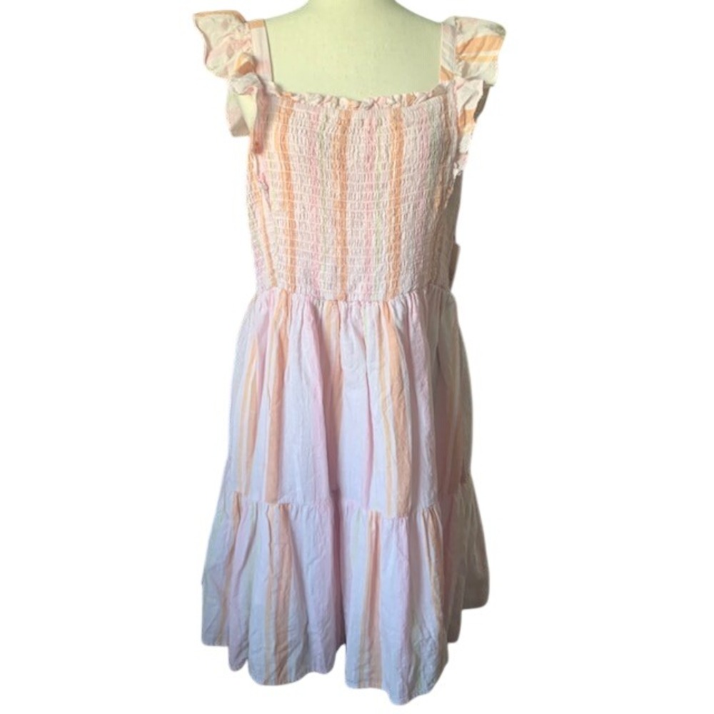 Coquette Cottagecore Smocked Sundress Large Pink Ruffle Strap Tiered Midi